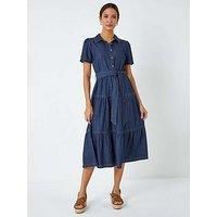 Roman Denim Tiered Cotton Midi Dress in Blue - Size 10 10 female