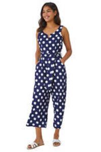 Spot Print Belted Jumpsuit For Women UK - Ladies Roman Originals