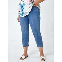 Roman Originals Cropped Jeggings for Women UK Ladies Capri Stretchy Jeans Denim Legging Cotton Summer Trouser Three Quarter 3/4 Length Pull On Cut Off High Waist Smart - Denim Plus - Size 20