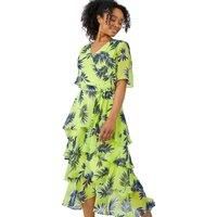 Petite Tropical Print Tiered Midi Dress