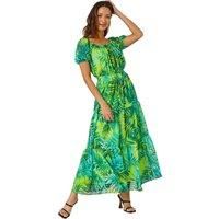 Palm Print Tiered Maxi Dress