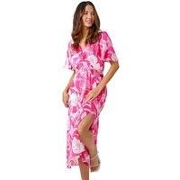 Floral Print Chiffon Twist Front Midi Dress
