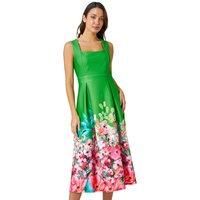 Premium Stretch Floral Midi Dress