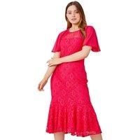 Angel Sleeve Stretch Lace Midi Dress For Women UK - Ladies Roman Originals