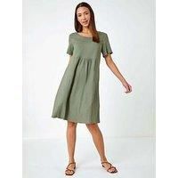 Roman Khaki Relaxed Cotton Blend Pocket Dress - Size 14 14 female