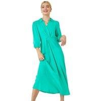 Roman Originals Floral Twist Front Maxi Shirt Dress for Women UK - Ladies Everyday Holiday Spring Summer V Neckline Comfy Soft Evening Vacation Work Party - Plain Green - Size 8