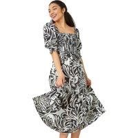 Floral Contrast Print Midi Dress For Women UK - Ladies Roman Originals