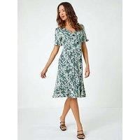 Roman Originals Women Floral Print Side Button Tea Dress