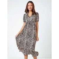 Animal Print Lace Trim Midi Dress For Women UK - Ladies Roman Originals