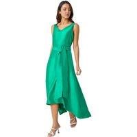 Roman Dipped Hem Fit & Flare Dress for Women UK - Ladies Spring Everyday Summer Holiday V-Neckline Comfy Sleeveless Soft Zip Up Daywear Frock Dinner Date Gowns - Green - Size 12