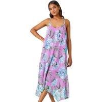 Roman Floral Chiffon Hanky Hem Midi Dress for Women UK - Ladies
