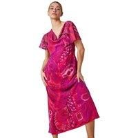 Roman Originals Paisley Print Cowl Neck Dress for Women UK - Ladies Everyday Holiday Spring Summer Comfy Soft Evening Vacation Work Party - Purple - Size 10
