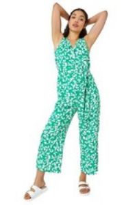 Sleeveless Leaf Print Button Jumpsuit For Women UK - Ladies Roman Originals