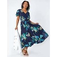 Petite Floral Shirred Midi Dress For Women UK - Ladies Roman
