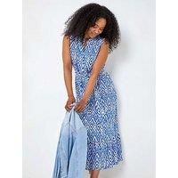 Roman Petite Aztec Print Frill Shirt Dress for Women UK - Ladies Everyday Holiday Spring Summer Notch Neckline Comfy Soft Evening Vacation Work Party - Blue - Size 18