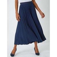 Roman Originals Pleated Skirt for Women UK Ladies Maxi Midi Crinkle Summer Smart Casual Evening Special Occasion Elasticated Waistband Party Holiday Long Crepe - Plain Navy - Size 10
