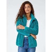 Roman Originals Soft Sherpa Fleece Jacket for Women UK - Ladies Autumn Everyday Winter Holiday Pull-On Comfy Soft Vacation Work Teddy Coat - Jade - Size XL