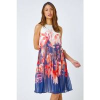 Roman Floral Print Pleated Swing Dress 12 female