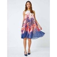 Roman Floral Print Pleated Swing Dress 16 female