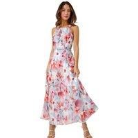 Roman Originals Women/'s Sleeveless Floral Pleated Maxi Dress - Evening Formal Wedding Guest Bridemaids Party Special Occasion Wear Dresses - Orange Blue White - Size 18