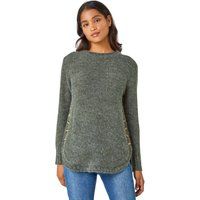 Roman Button Detail Curved Hem Jumper for Women UK - Ladies