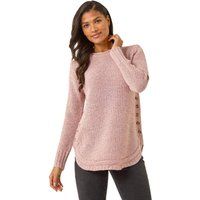 Roman Button Detail Curved Hem Jumper for Women UK - Ladies