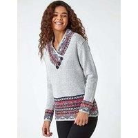 Roman Nordic Print Button Detail Jumper for Women UK - Ladies