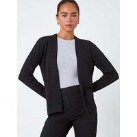 Roman Petite Plain Stretch Cardigan for Women UK - Ladies Autumn Everyday Winter Holiday Edge to Edge Comfy Long Sleeve Soft Thin Knit Jumper Desk to Dinner Sweaters - Black - Size 8