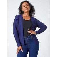 Roman Petite Plain Stretch Cardigan for Women UK - Ladies Autumn Everyday Winter Holiday Edge to Edge Comfy Long Sleeve Soft Thin Knit Jumper Desk to Dinner Sweaters - Navy - Size 16