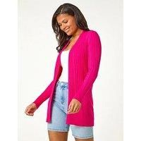 Roman Originals Ribbed Edge to Edge Cardigan for Women UK - Ladies Autumn Everyday Winter Holiday Pull-On Long Sleeves Comfy Soft Vacation Work - Cerise - Size 18