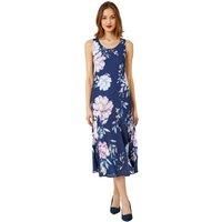 Sleeveless Floral Print Bias Midi Dress For Women UK - Ladies Roman Originals