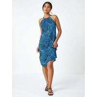 Roman Animal Print Halter Neck Stretch Dress 10 female
