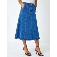Cotton Denim Panelled Midi Skirt For Women UK - Ladies Roman Originals