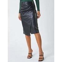 Roman Black Faux Leather Ruched Wrap Skirt - Size 20 20 female