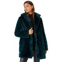 Roman Faux Fur Longline Coat in Emerald 20 female