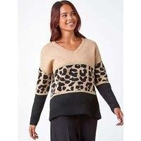 Roman Petite Animal Print Colourblock Jumper for Women UK - Ladies