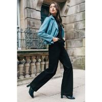 Roman Wide Leg Stretch Denim Jeans in Black 18 female