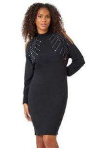Embellished Split Sleeve Jumper Dress For Women UK - Ladies Dusk Fashion