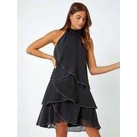 Sequin Trim Tiered Halterneck Dress For Women UK - Ladies Roman Originals