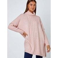 Roman Cable Knit Roll Neck Poncho Jumper - Pink