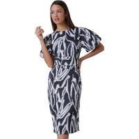 Roman Abstract Print Ruched Stretch Dress for Women UK - Ladies Autumn Everyday Winter Holiday Round Neckline Comfy Short Sleeve Soft Pleat Detail Frock Dinner Date Gowns - Black - Size 14