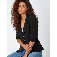 Button Detail Stretch Blazer For Women UK - Ladies Roman Originals