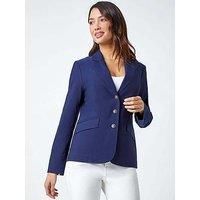 Roman Originals Button Detail Stretch Blazer for Women UK - Ladies Everyday Holiday Spring Summer Comfy Soft Evening Vacation Work Party - Navy - Size 12