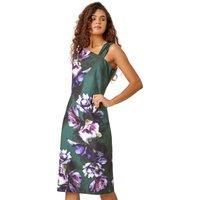 Roman Floral Asymmetric Pleat Detail Stretch Dress for Women UK - Ladies
