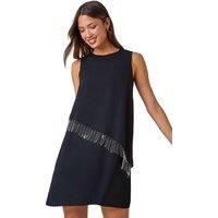 Roman Diamante Trim Asymmetric Overlay Dress in Black - Size 10 female