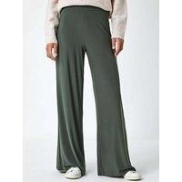 Roman Originals Wide Leg Trousers for Women UK Ladies Palazzo Pants Evening Jersey Elasticated High Waist Smart Flared Culotte Office Work Going Out Loose Crepe Bottoms - Khaki - Size 22