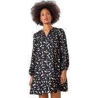 Dusk Fashion Metallic Feather Print Shirt Dress for Women UK - Ladies