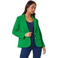 Roman Petite Textured Stretch Blazer for Women UK - Ladies Spring Everyday Summer Break Long Sleeve Soft Button Detail Comfy Functional Pockets Business Work Jacket - Petite Green - Size 12