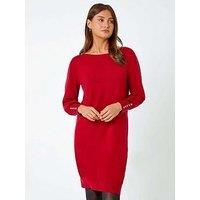 Roman Button Detail Knitted Jumper Dress - Red