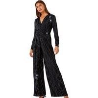Roman Embellished Wide Leg Stretch Jumpsuit 14 female